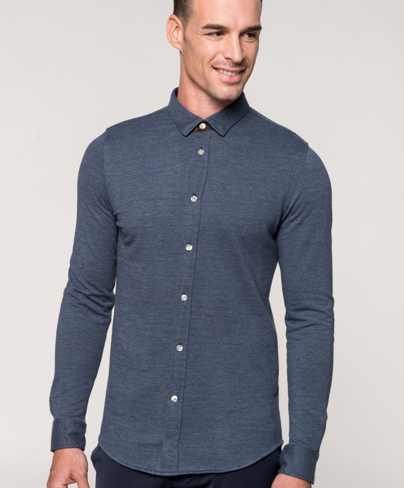 Long-sleeved Jacquard knit shirt Kariban K507